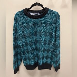 Cross Bay Teal and Black vintage dad Knit Sweater
